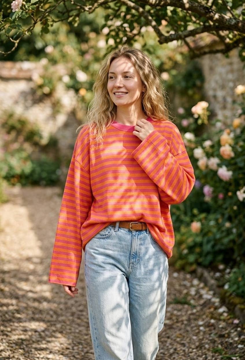 Oranje gestreepte dames trui – oversized