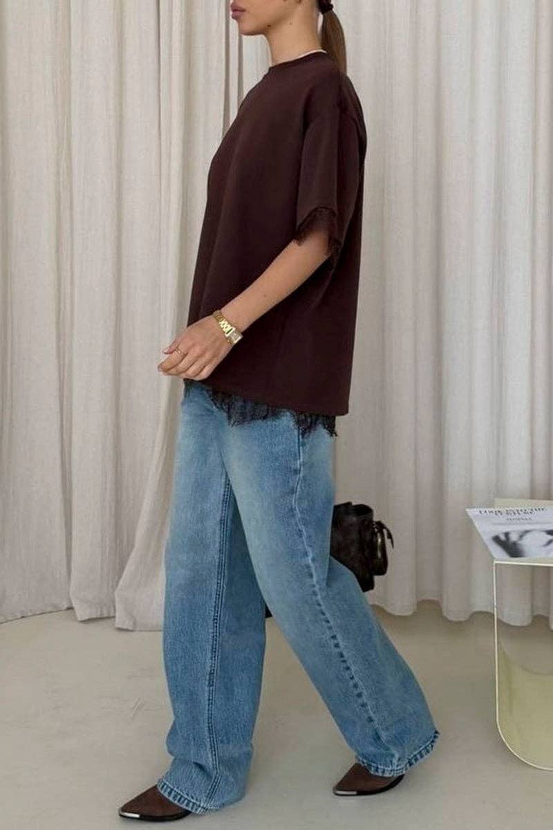 T-shirt met open rug en kantaccent