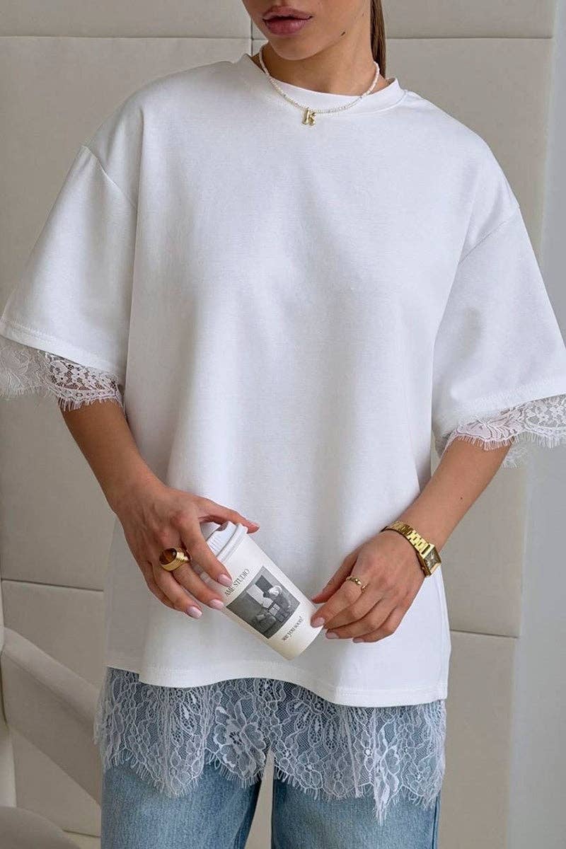 T-shirt met open rug en kantaccent