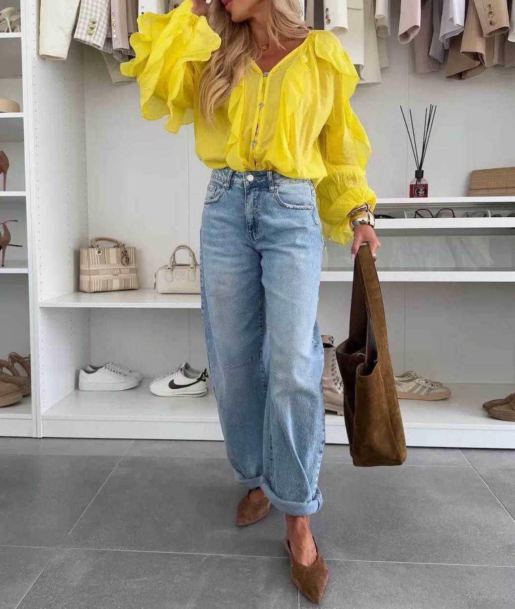 High waist balloon-fit jeans met stretch