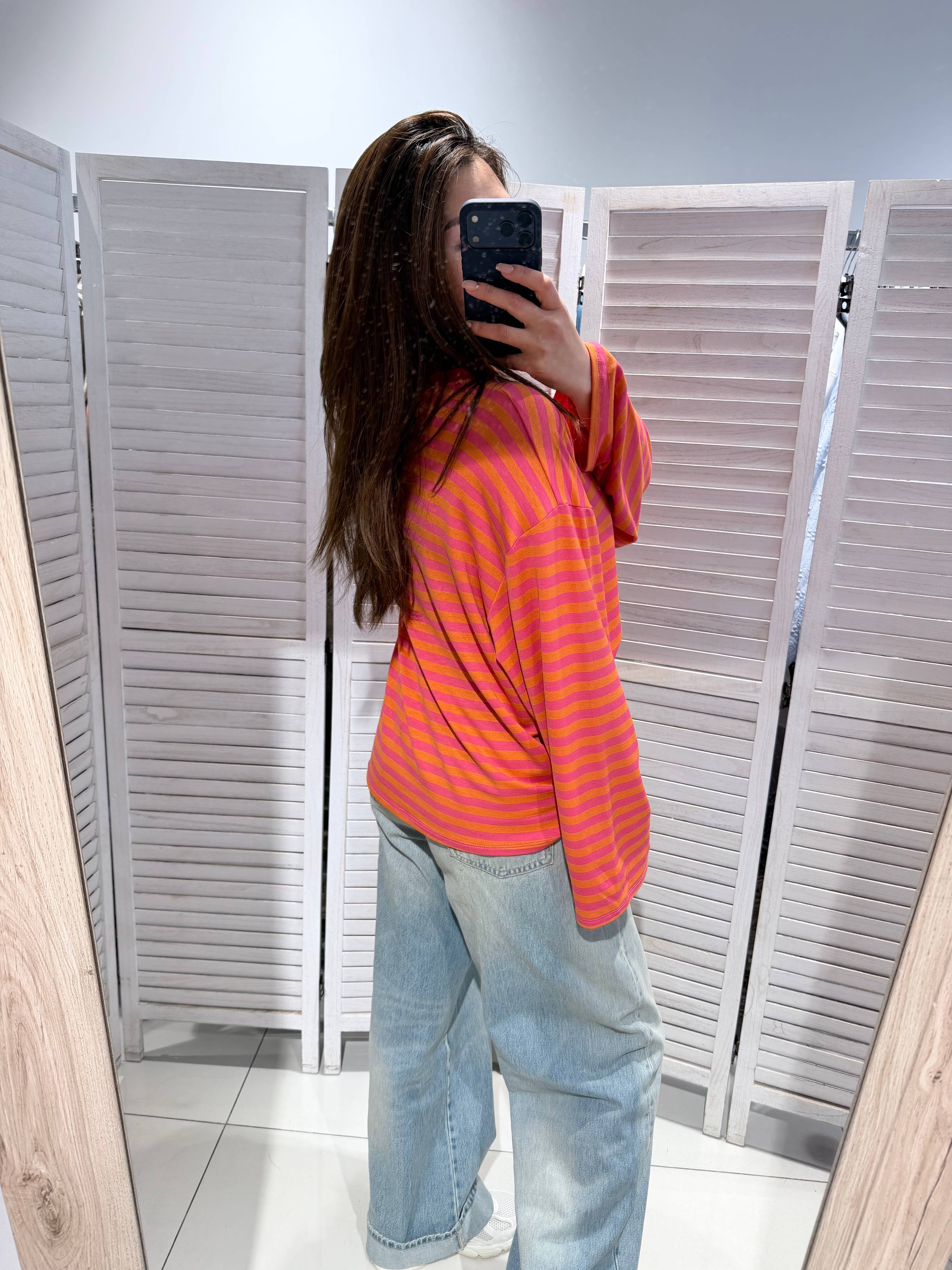 Oranje gestreepte dames trui – oversized