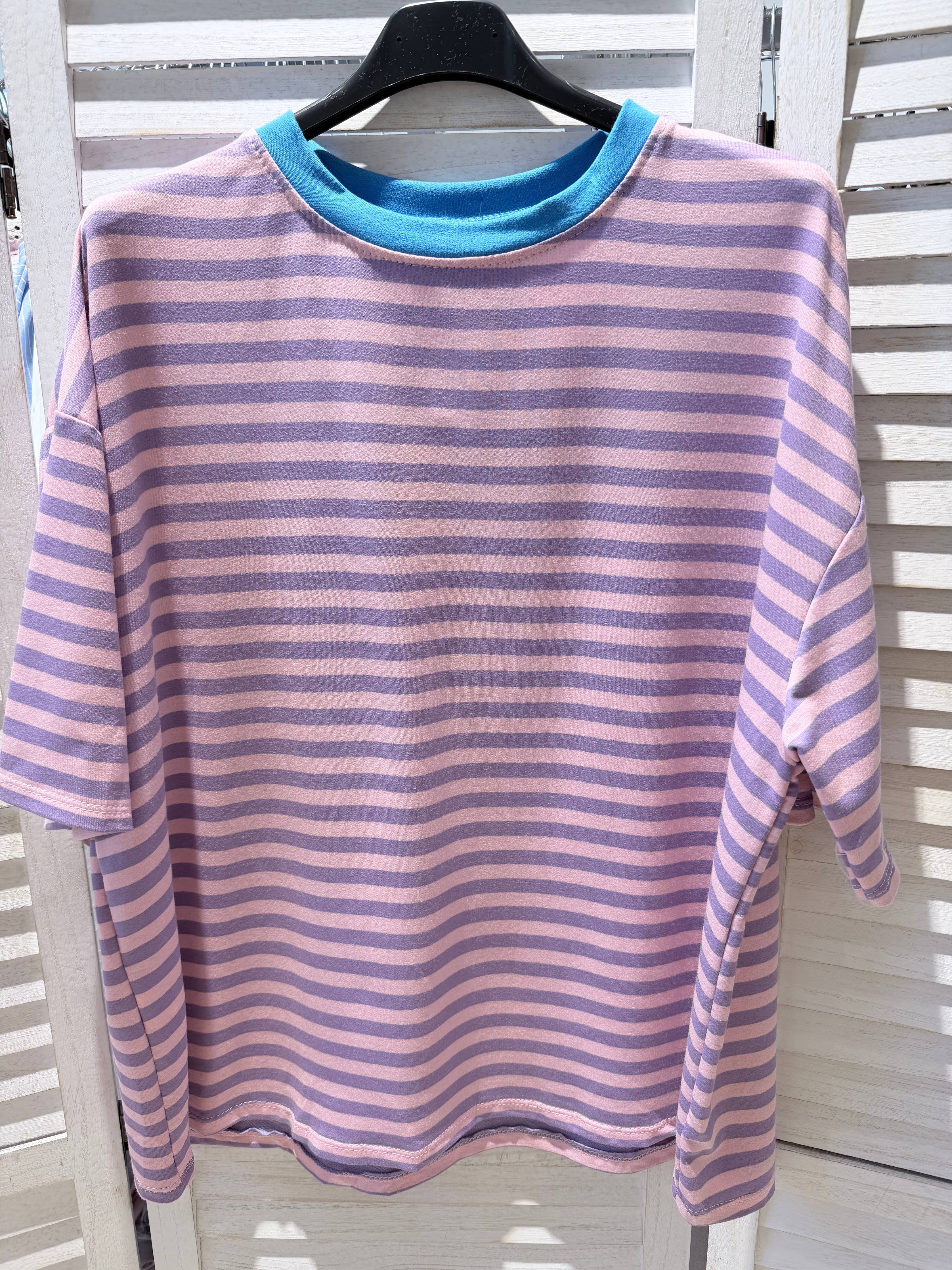 Gestreept T-shirt roze lila blauw