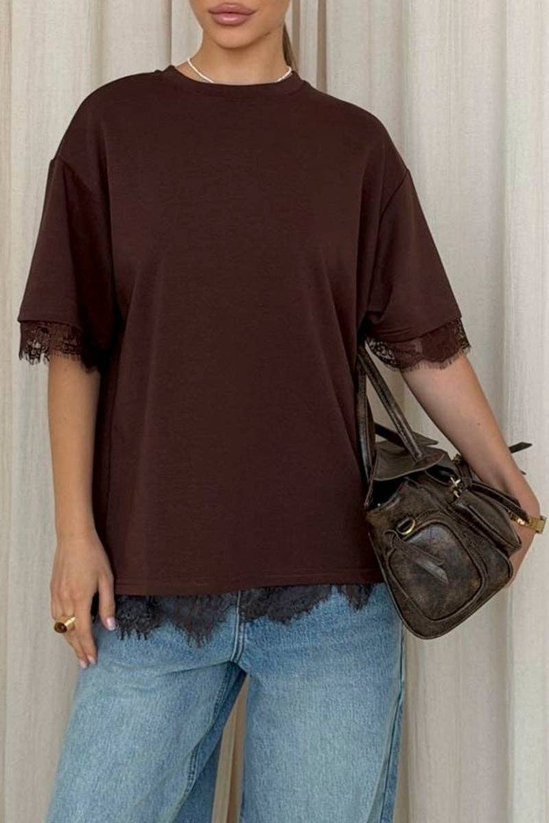 T-shirt met open rug en kantaccent