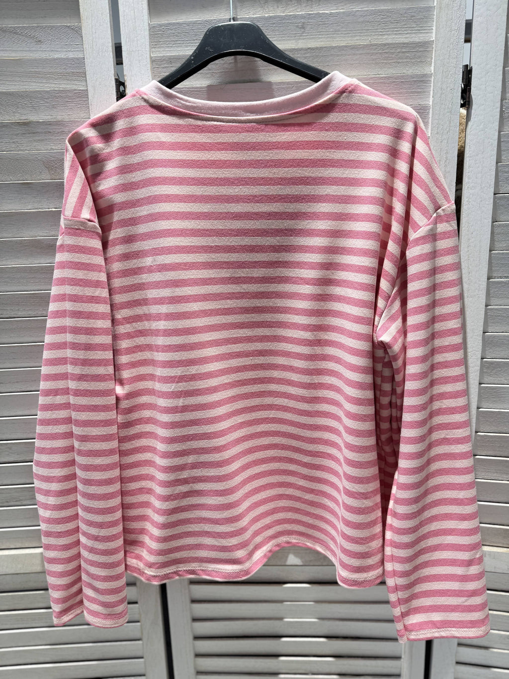 Gestreept T-shirt met wijde mouwen roze