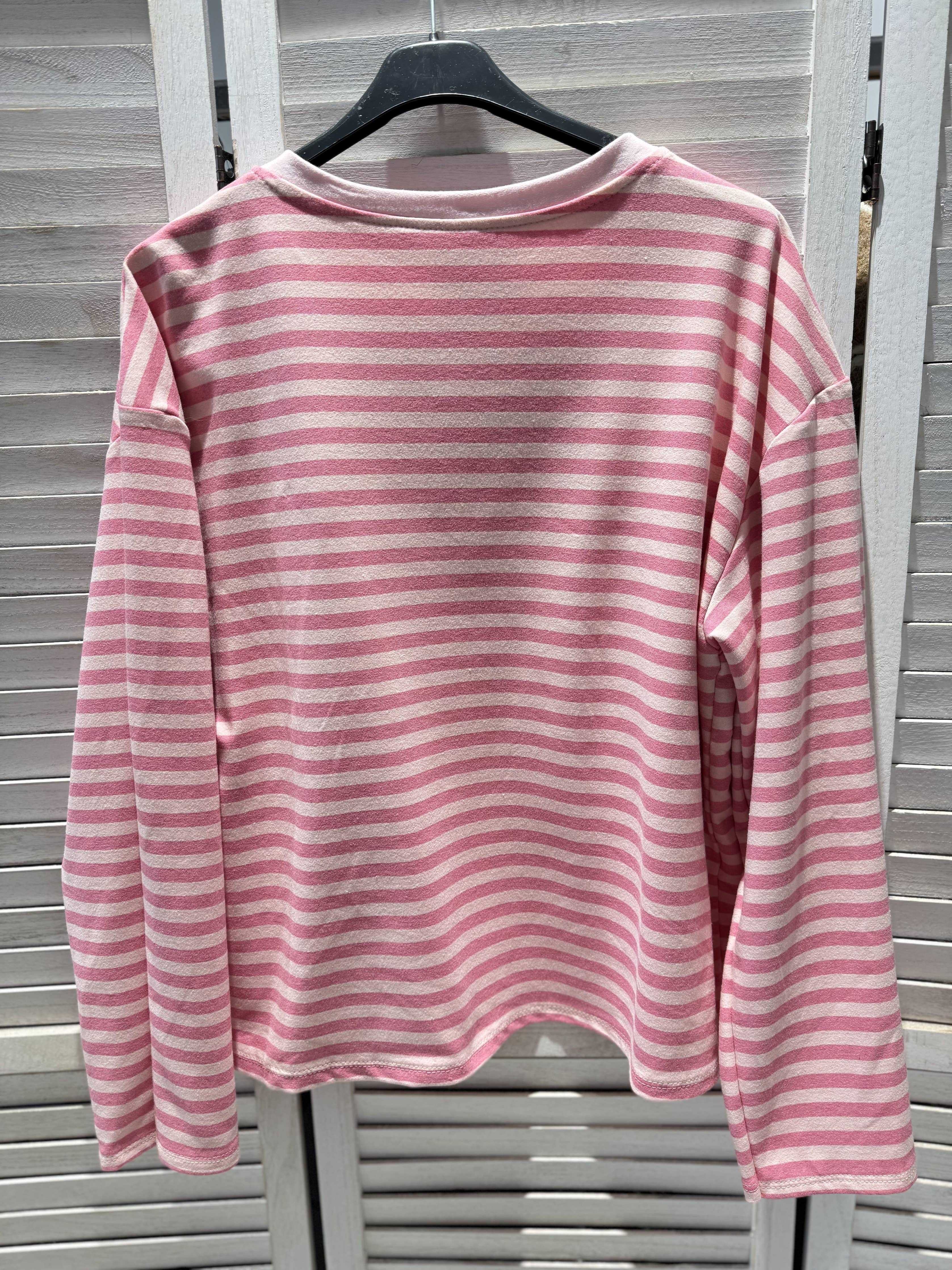 Gestreept T-shirt met wijde mouwen roze