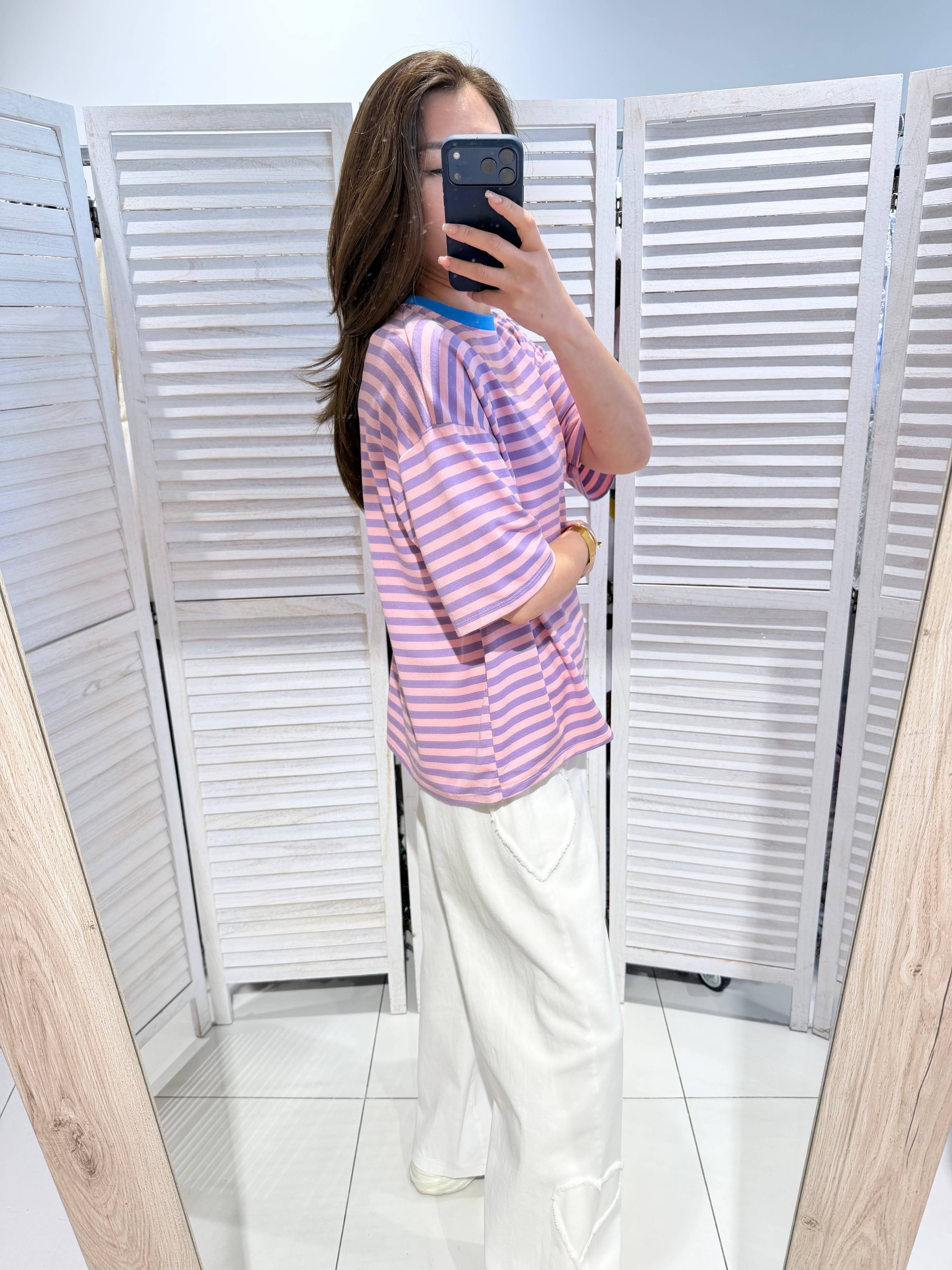 Gestreept T-shirt roze lila blauw
