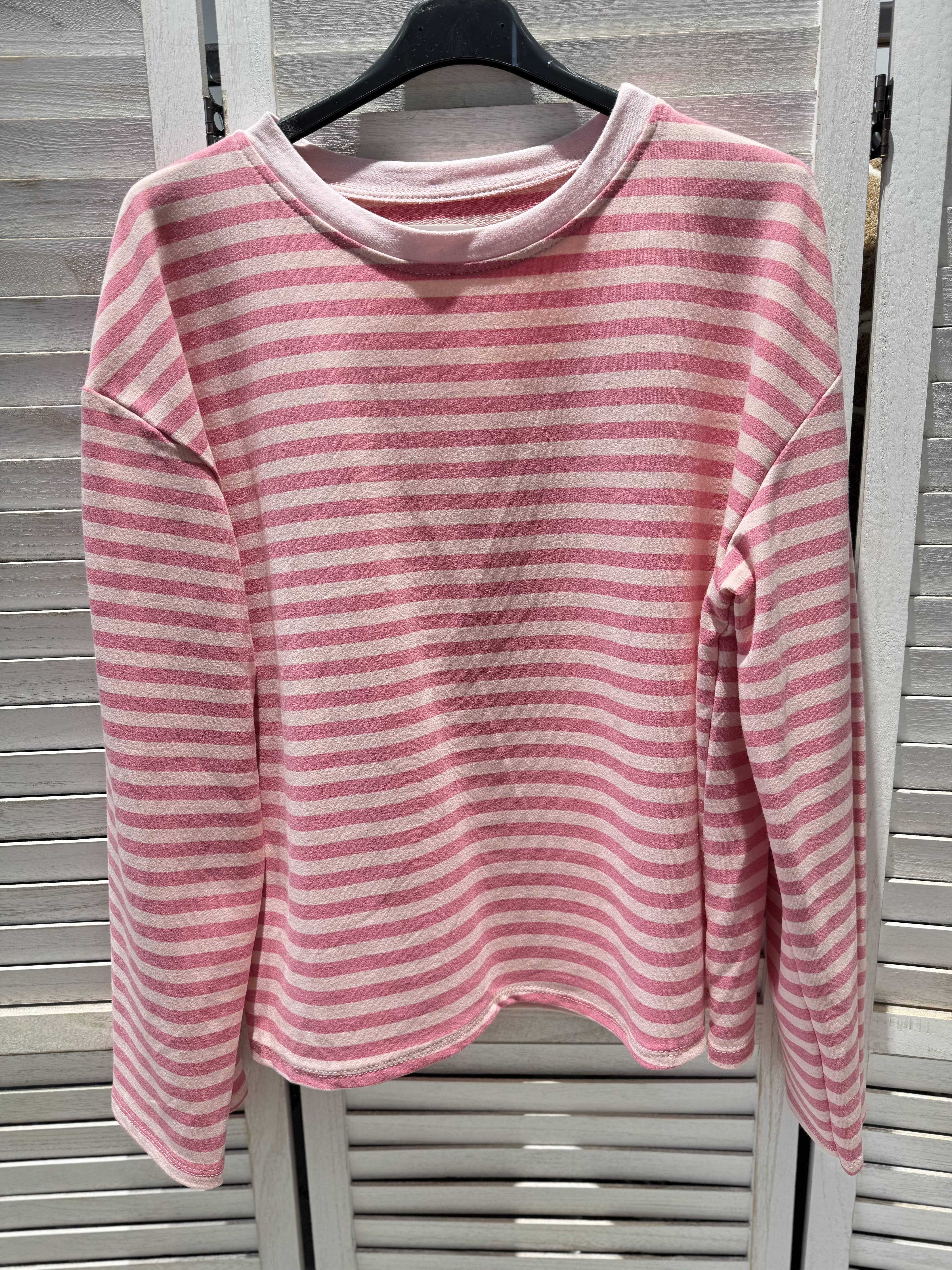 Gestreept T-shirt met wijde mouwen roze