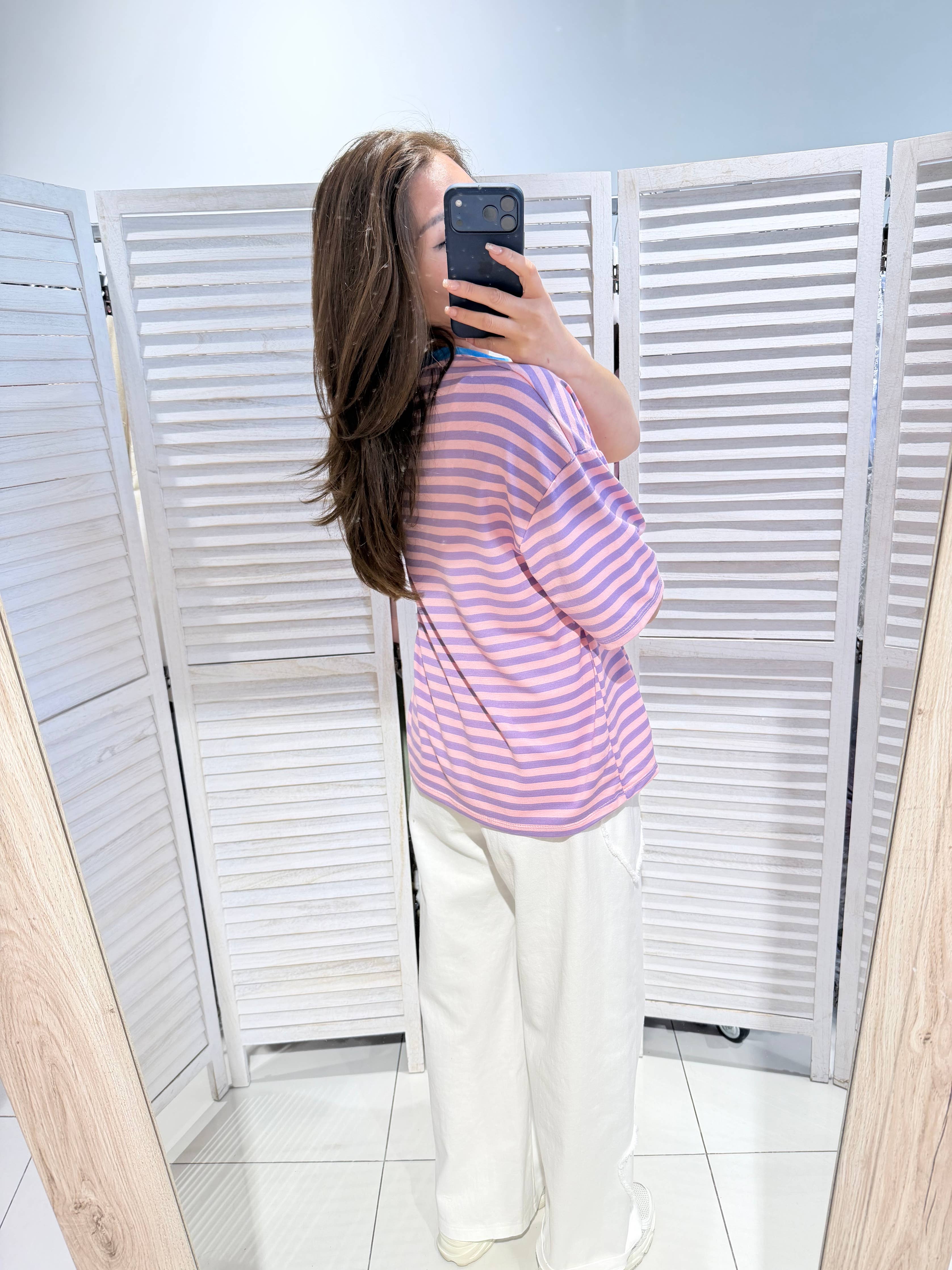 Gestreept T-shirt roze lila blauw