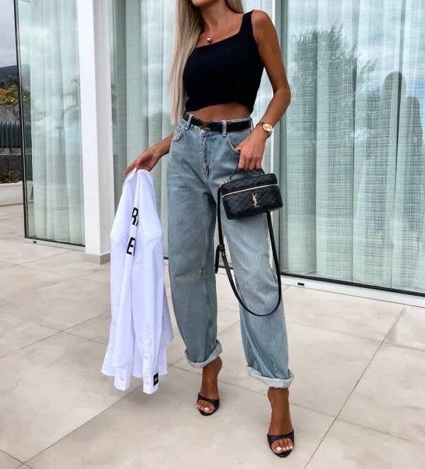 High waist balloon-fit jeans met stretch