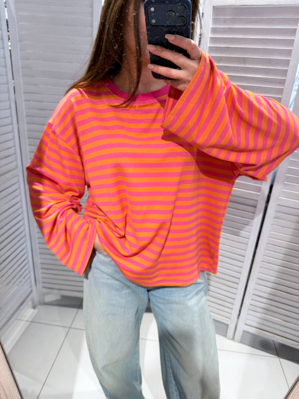 Oranje gestreepte dames trui – oversized