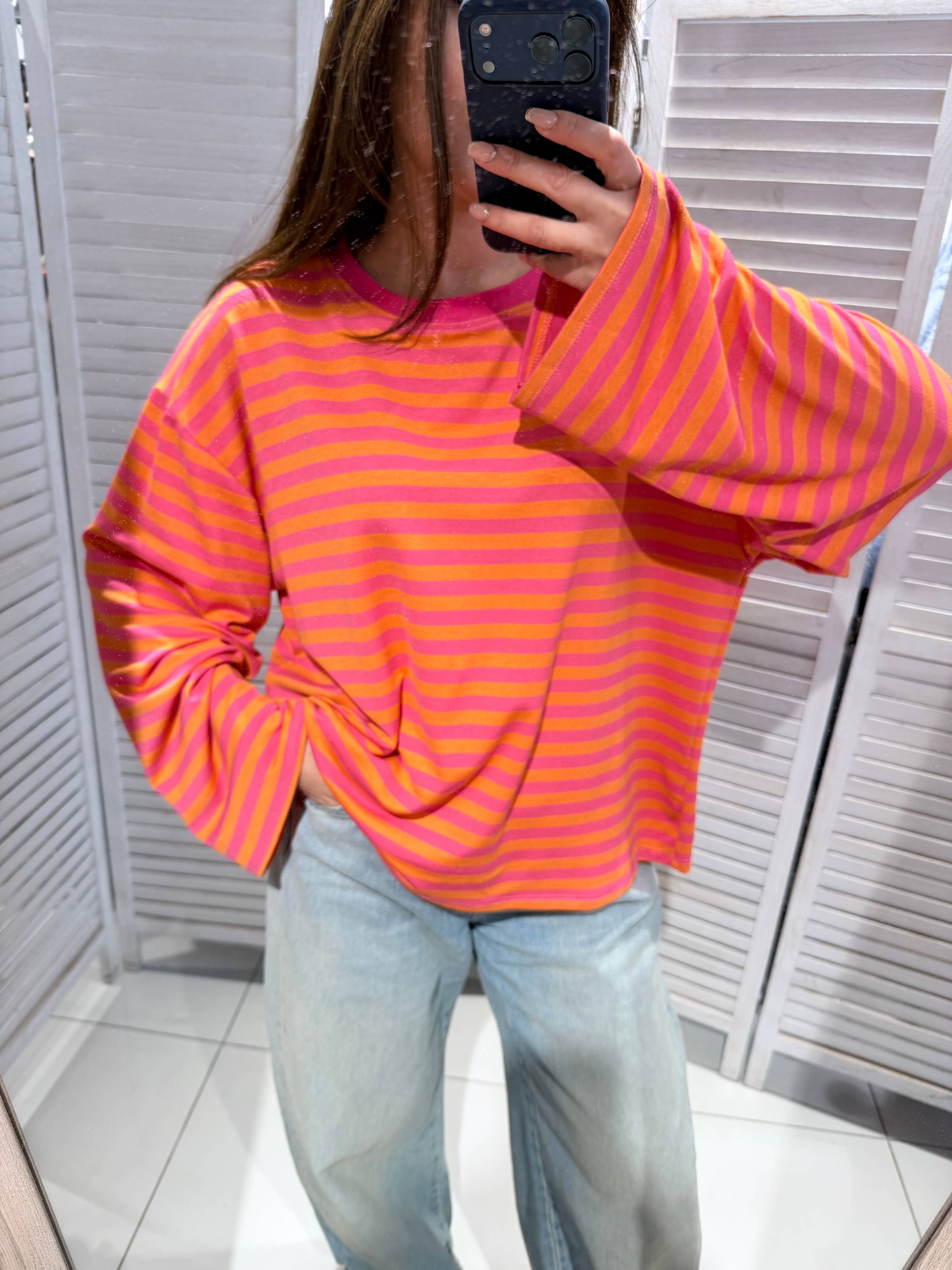 Oranje gestreepte dames trui – oversized
